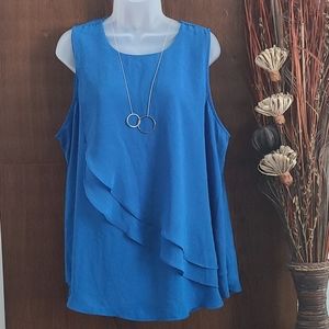 Worthington Blue Ruffle Tank XL